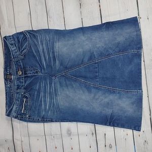 Size 5/6 Jean skirt upcycled. Brand Ariya Jeans